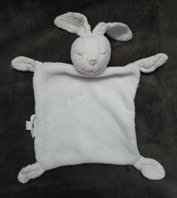 Doudou Lapin plat rectangle blanc - Sylvie Thiriez