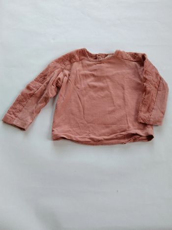 tee shirt vieux rose Zara détails dentelle fille 6 mois