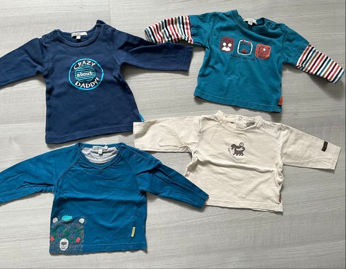 Lot de 4 t-shirts bleu/turquoise/beige 6 mois - photo numéro 2