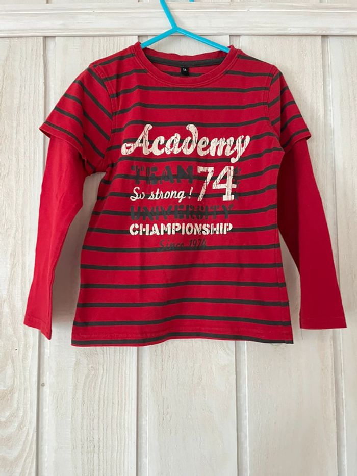 T-shirt ML effet 2 en 1 rouge - 5ans