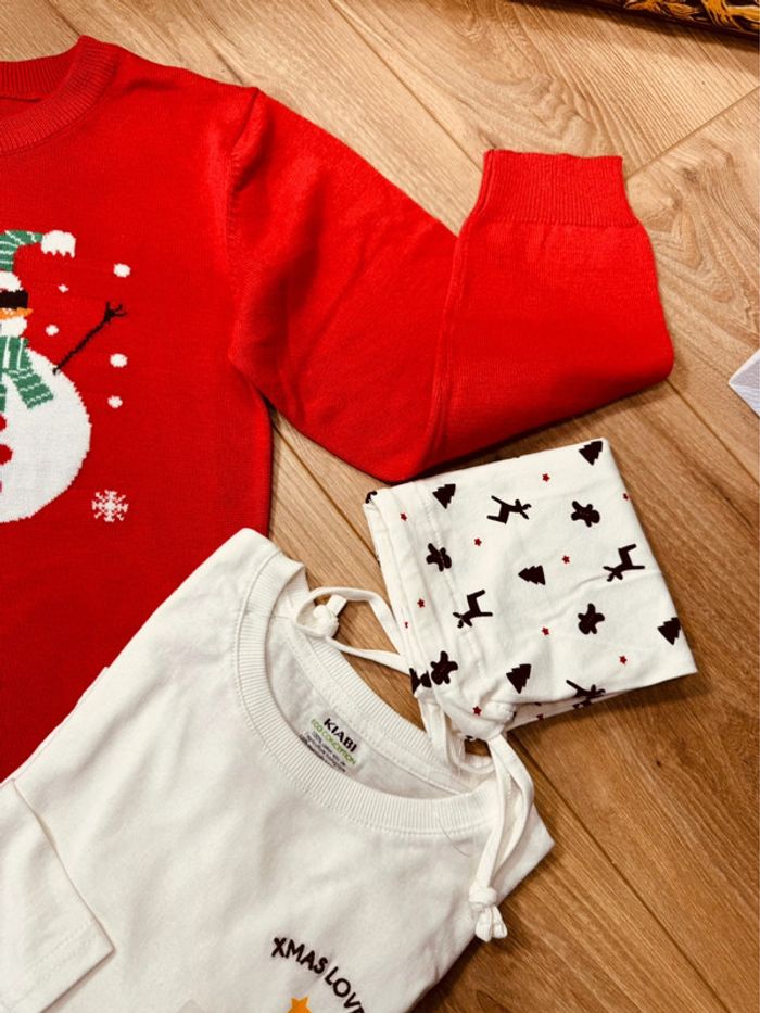 Taille 8 ans pull teeshirt pochon Noël garçon Tissaia Kiabi rouge blanc * bonhomme de neige * 🎄 - photo numéro 4