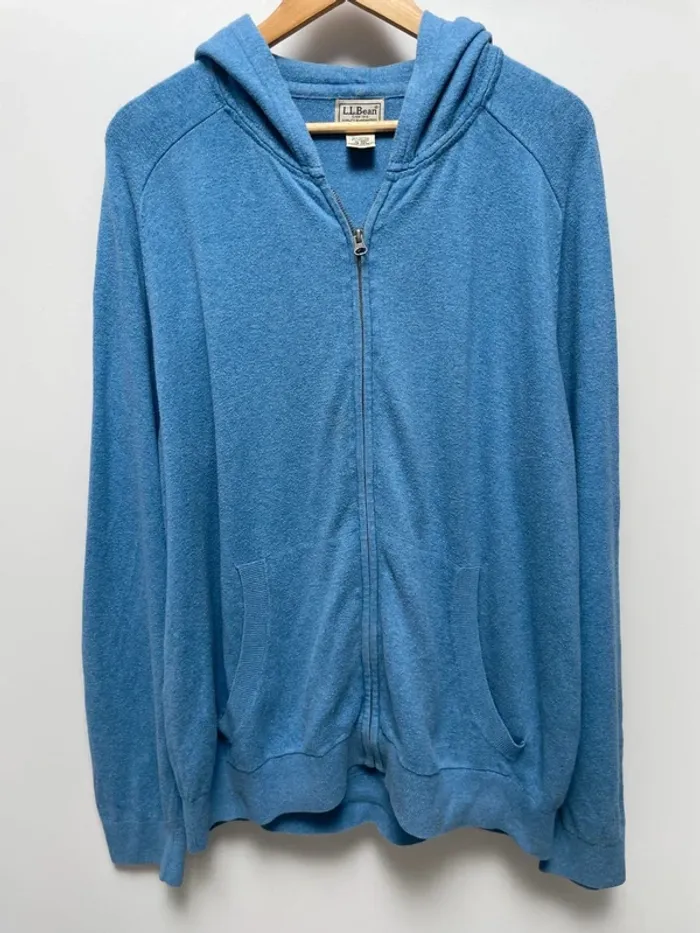LL Bean zip hoodie light blue cotton cashmere Mens XL
