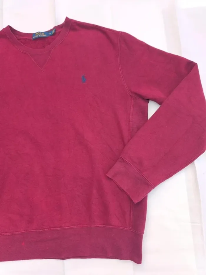 Pull col rond homme taille L Ralph Lauren bordeau logo bleu marine - photo numéro 6