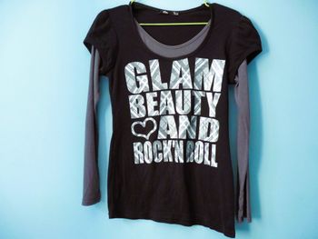 T-shirt Femme Mim S 36 noir gris superposé manches longues TBE