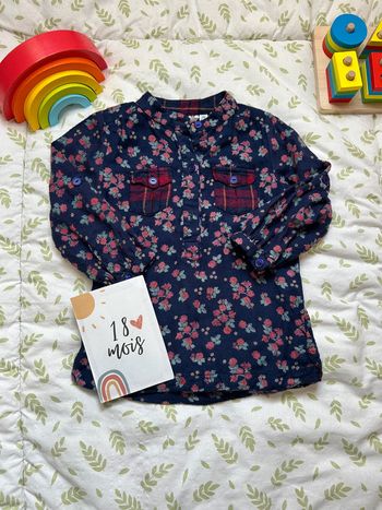 robe chemise manches longues bleu marine fleurie 18 mois kidkanai