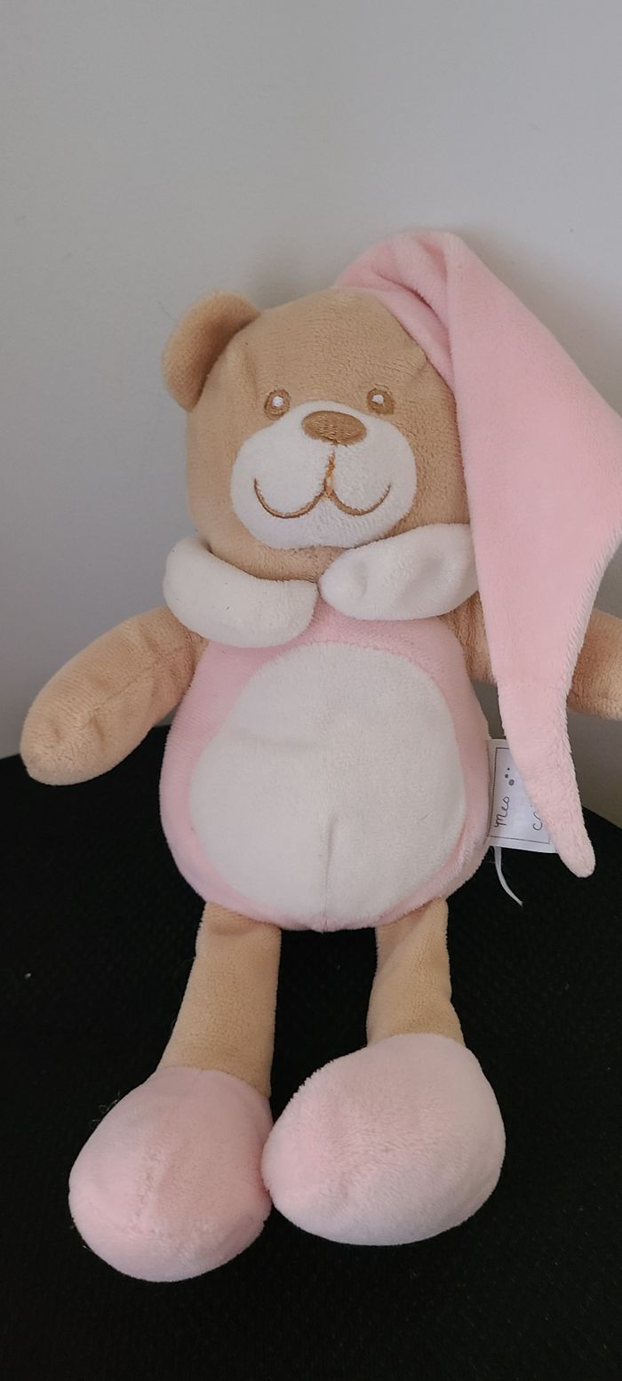 Doudou ours blanc rose beige MES PETITS CAILLOUX CMP - photo numéro 5