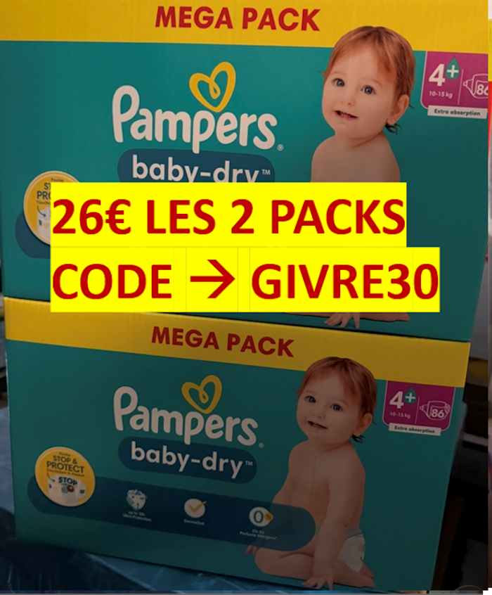 Pampers couches baby dry mega pack x2 t4+