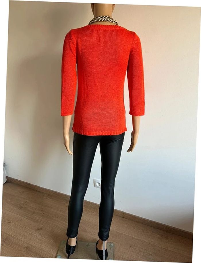 Pull orange avec dentelle et manches 3/4 Bréal taille 36 bon état (petit défaut) - photo numéro 9