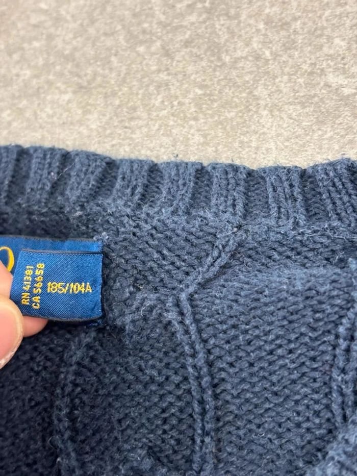 Pull d’hiver torsadé en maille Ralph Lauren bleu col rond taille XL - photo numéro 9