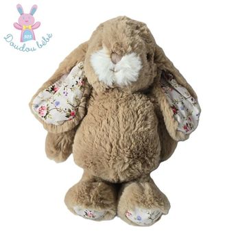 Doudou Lapin beige blanc fleurs 27 cm Bukowski