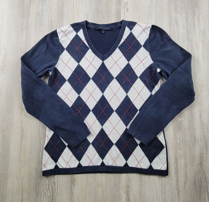 Pull Tommy Hilfiger homme M – motif losange bleu/blanc – bon état d’usage - photo numéro 3