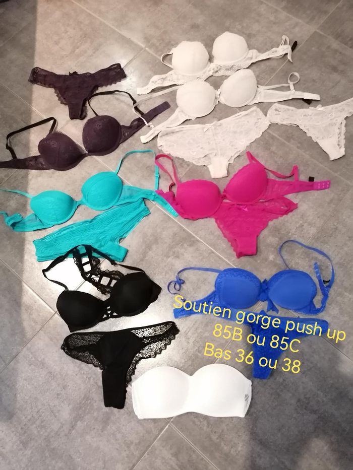Soutien gorge push up etam 85 B ou 85 C bas 36 ou 38 ensemble.