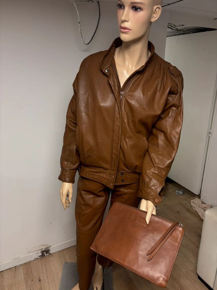 Ensemble veste et pantalon cuir véritable vintage damilou - photo numéro 2