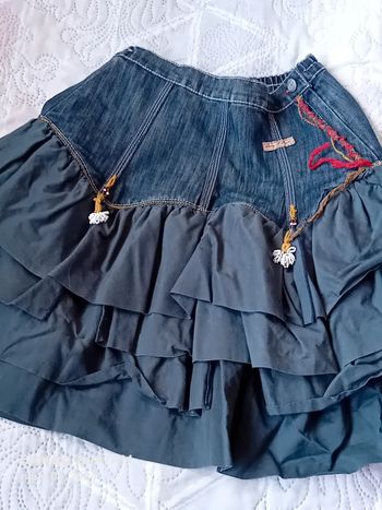 Jupe bimatiere à volants bleu  fille 10 ans Eliane et Lena