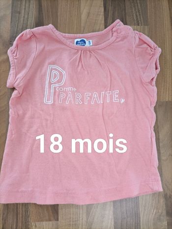 Tee-shirt rose 18 mois inscription "parfaite" mots d'enfants 