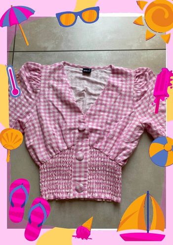 Blouse rose fushia blanc à carreaux