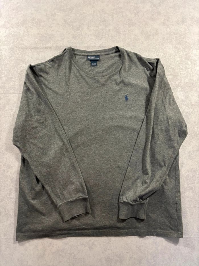 T-Shirt  Manche longue Ralph Lauren Gris logo brodé bleu taille L
