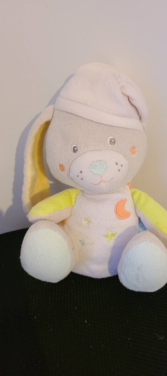 Doudou lapin blanc gris luminescent Sucre d'Orge lune étoile - photo numéro 4