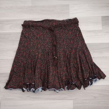 Jupe trapèze marron à motifs à fleurs avec ceinture Ici et Maintenant taille 38