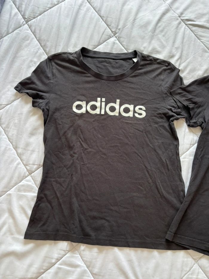 Lot 2 t-shirts Adidas femme S / 36 – noir logo blanc – coton - photo numéro 2