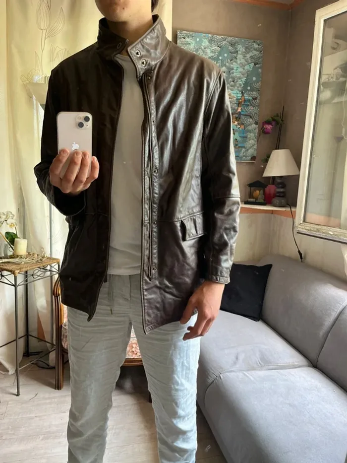 Blouson en cuir véritable vintage old money blazer motard rock - photo numéro 2