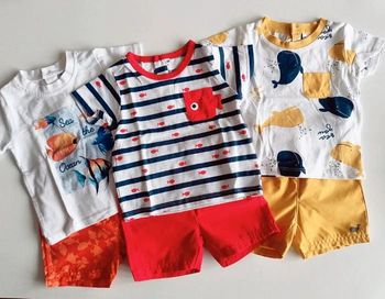 Lot de 3 ensembles short + T-shirt bébé – 6 mois