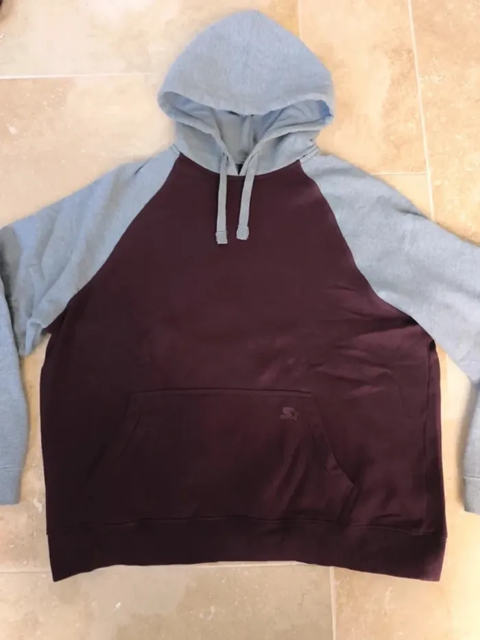 Sweat capuche bordeaux gris starter excellent état XL homme - photo numéro 2