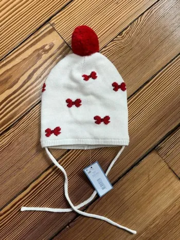 Bonnet crème et rouge Jacadi 45 cm neuf