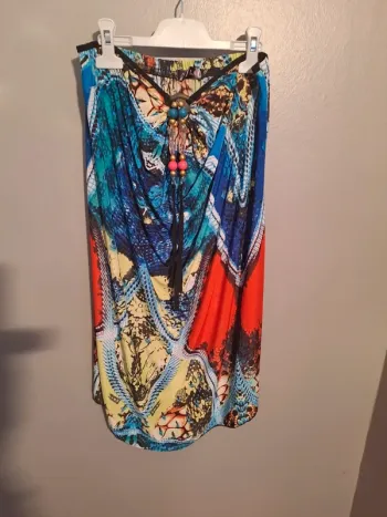 Robe bustier multicolore ton bleu - Marque Xinlai - Taille 40 - État neuf.