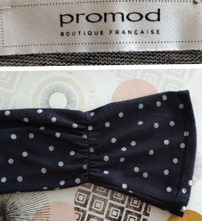 Lot 2 Pulls TS/TFr36 -Promod Noir à Pois Blancs & Bershka Gris Chiné & Epaules Dénudées - photo numéro 4