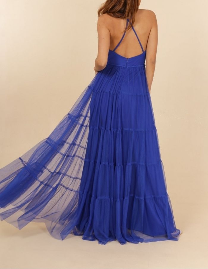 robe ceremonie volanté bretelle tressées bleu roi taille 38 - photo numéro 4