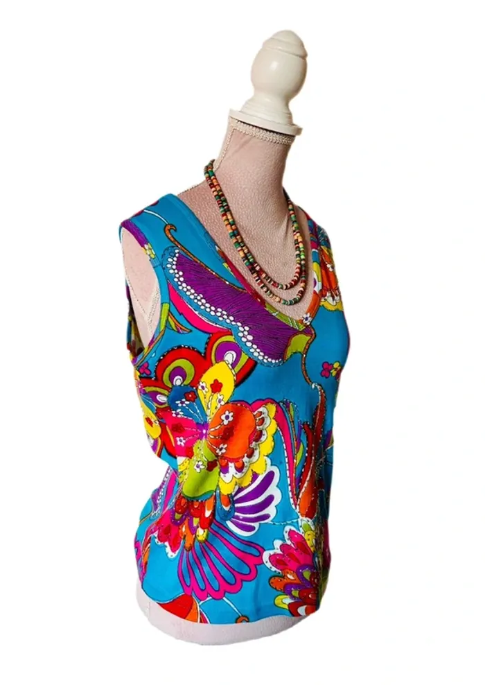 🌴🌺Débardeur coloré tropical neuf avec étiquette Palme S/M Summer holiday vibes tank top🌺🌴 - photo numéro 3