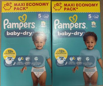 2 cartons de 94 couches Pampers Baby Dry Taille 5