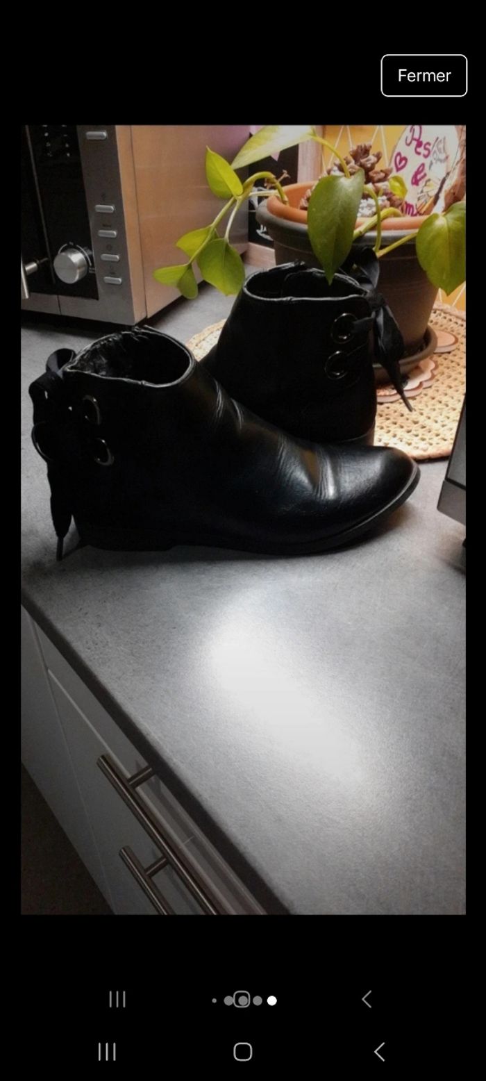 Très jolie bottines noir à nœud velours au talon - photo numéro 9