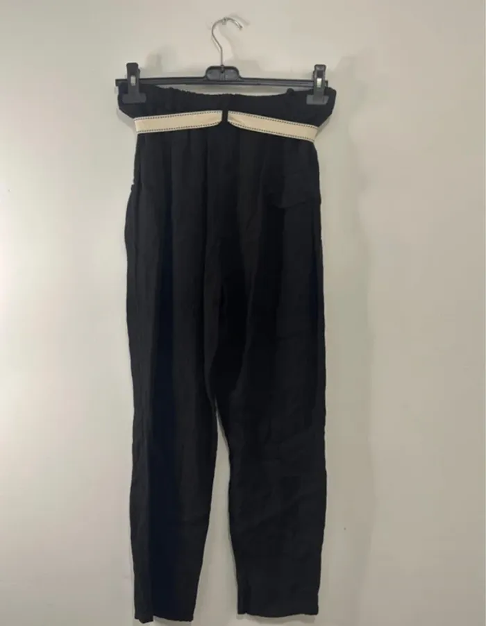 Pantalon Femme Noir avec Poches & Ceinture Crème – Taille jusqu’au 46 - photo numéro 4
