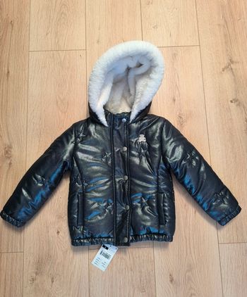 Parka / doudoune fille à capuche brillante bleu marine Lulu Castagnette neuve - Taille 3 ans