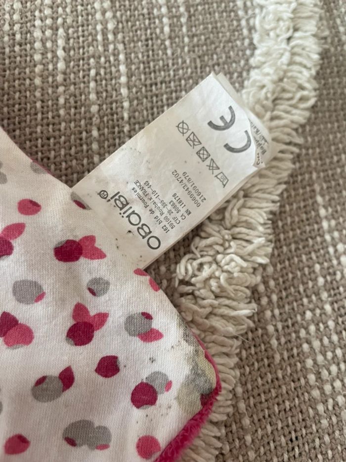 Peluche doudou plat 23cm obaibi chien lapin rose et blanc à pois fleur très bon état - photo numéro 4