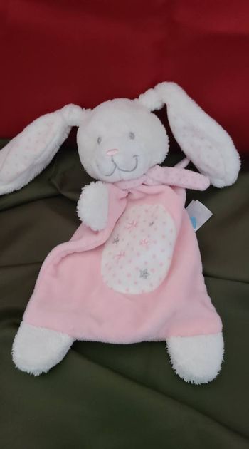 Doudou plat lapin rose blanc Etoiles TEX Baby Carrefour