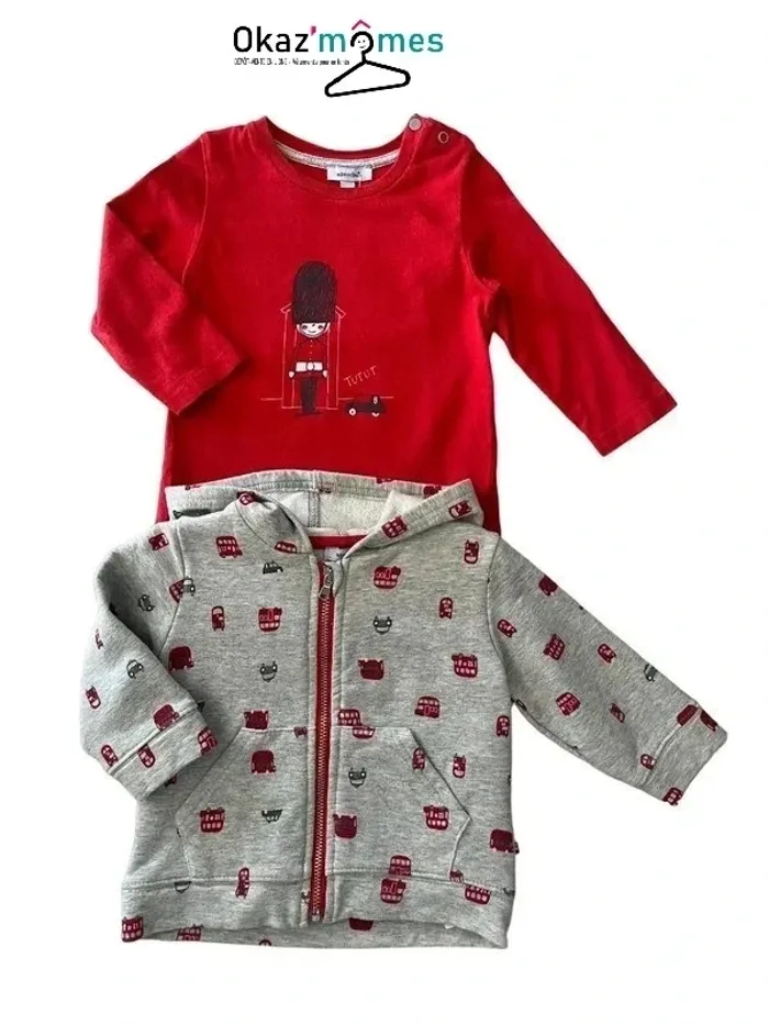 LOT T-shirt manches longues + veste à capuche - Absorba 9 mois (71cm)
