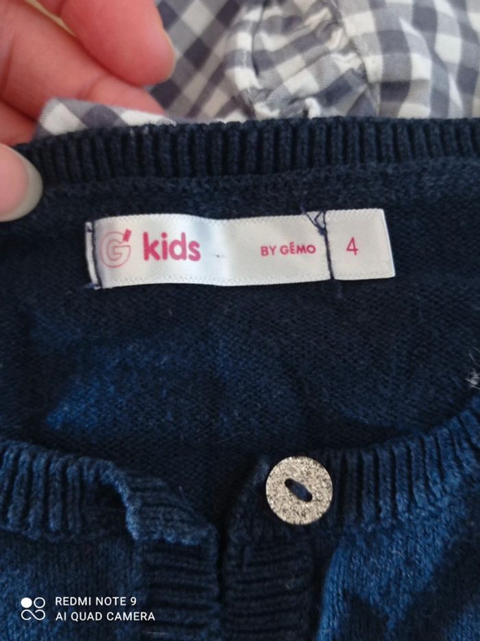 Lot chemise a carreaux look vintage+ gilet marine volants, 4 ans - photo numéro 5