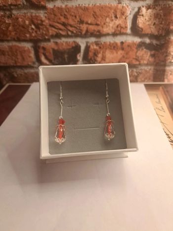 Boucles d'oreilles pendante rouge et argenté