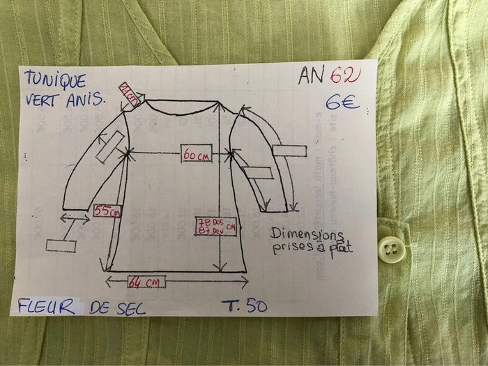 AN62- Blouse longue vert anis « fleur de sel » T 50 - photo numéro 11