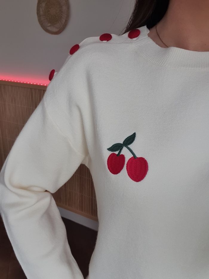 Pull écru Cerises brodées Taille unique - photo numéro 4