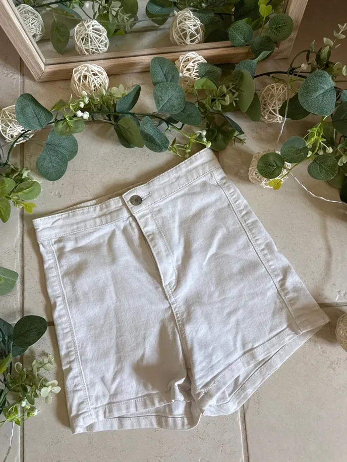 Short taille haute en jean stretch femme