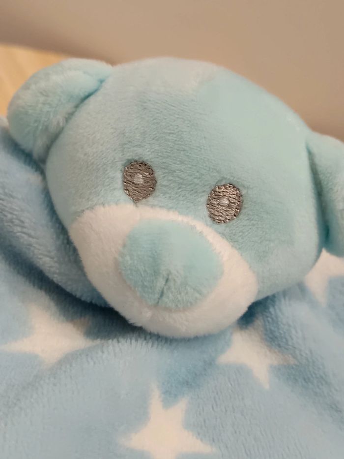 Doudou plat ours Bleu avec étoiles tom et kiddy - photo numéro 2