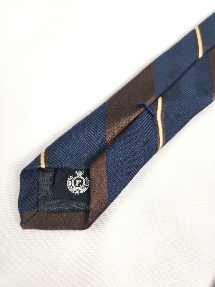 Cravate Homme Façonnable - 100% Soie - Bleu Marine & Brun - photo numéro 6