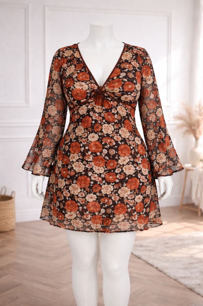 Robe bohème manches longues transparentes multicolore Femme taille 52 marque Boohoo 💍 - photo numéro 5