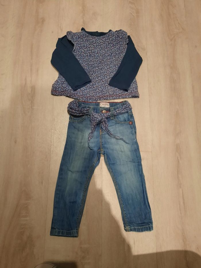 Ensemble chipie blouse+pantalon jean 18 mois tbe