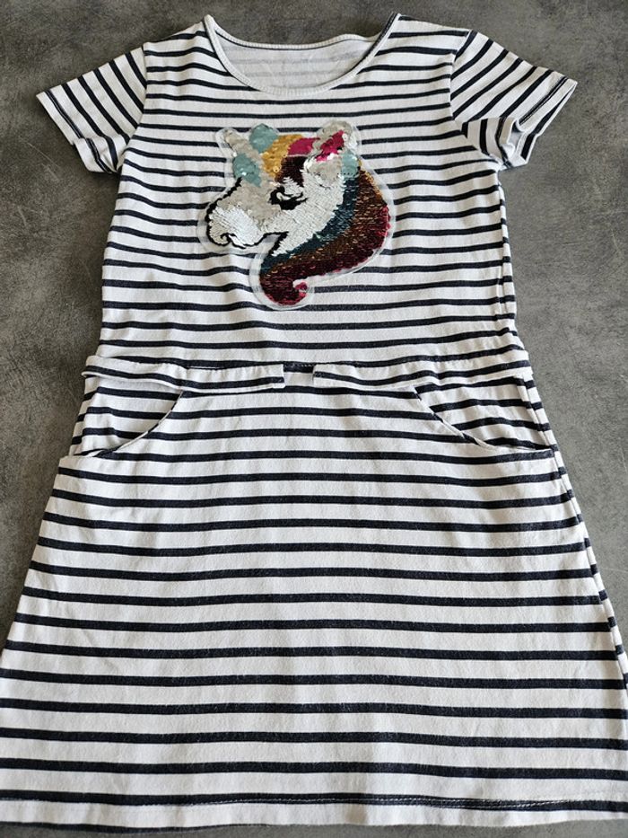 Robe marinière à manches courtes fille - Taille 8 ans - Licorne en sequins - photo numéro 4