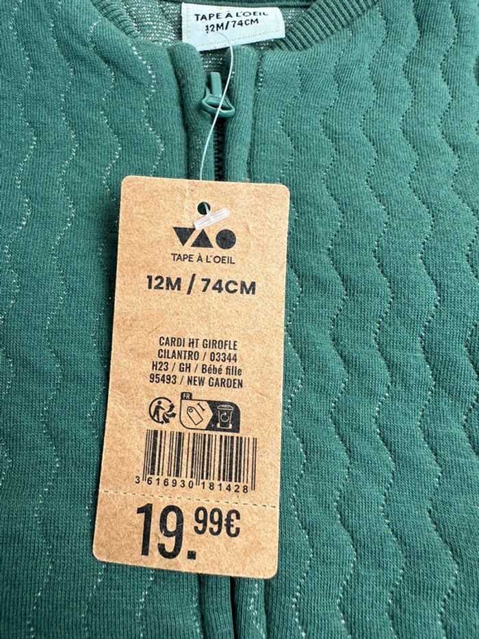 Gilet zippe tape à l’œil taille 12 mois - photo numéro 3
